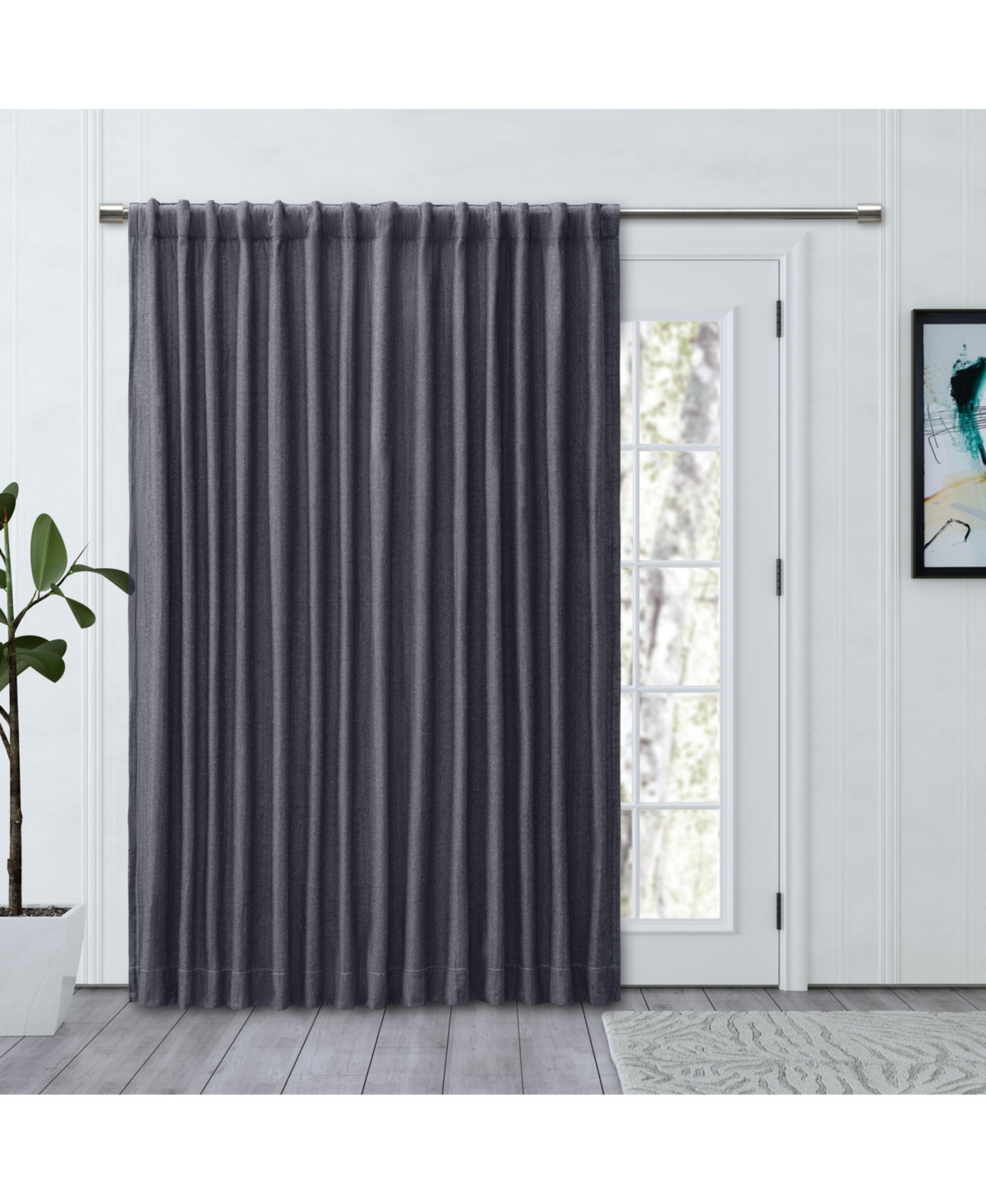 Chevron 80C/20P Sustainable Triple Lined Rod Pocket w/Back Tabs Patio Curtain Panel 96"W x 84"L - Navy