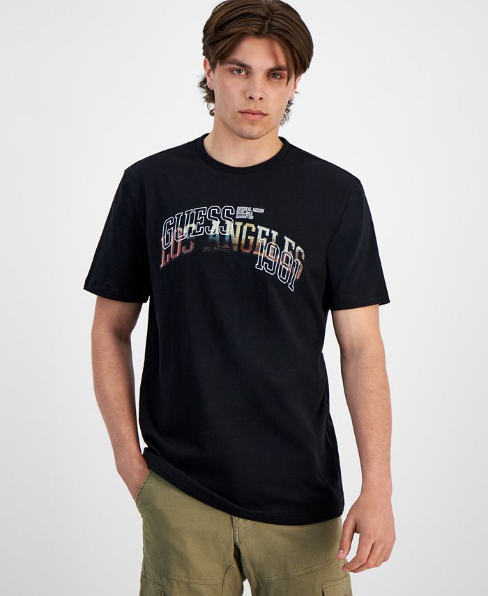 GUESS Men's Flock Embroidered Logo Graphic T-Shirt - Macy's