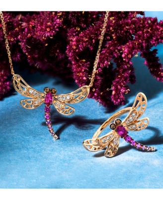 Multi-Gemstone (3/8 ct. t.w.) & Diamond (1/6 ct. t.w.) Dragonfly Ring in 14k Rose Gold