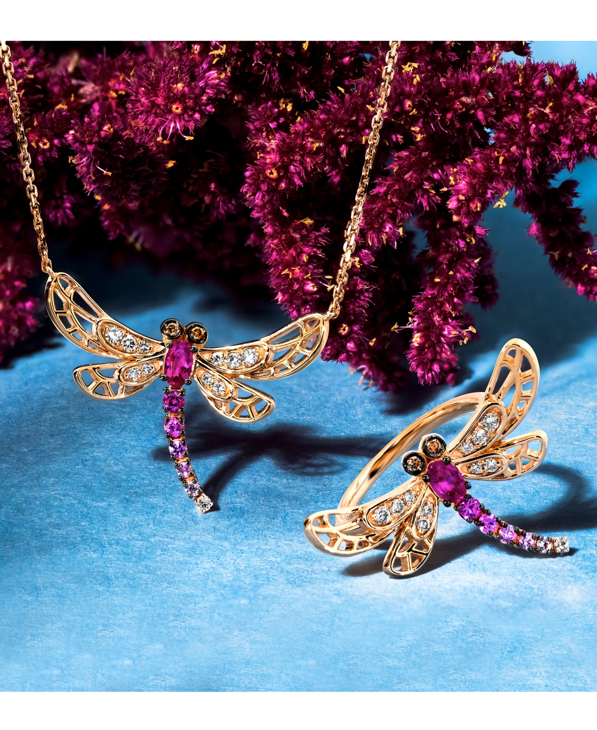 Le Vian Multi-Gemstone (3/8 ct. t.w.) & Diamond (1/6 ct. t.w.) Dragonfly Ring in 14k Rose Gold