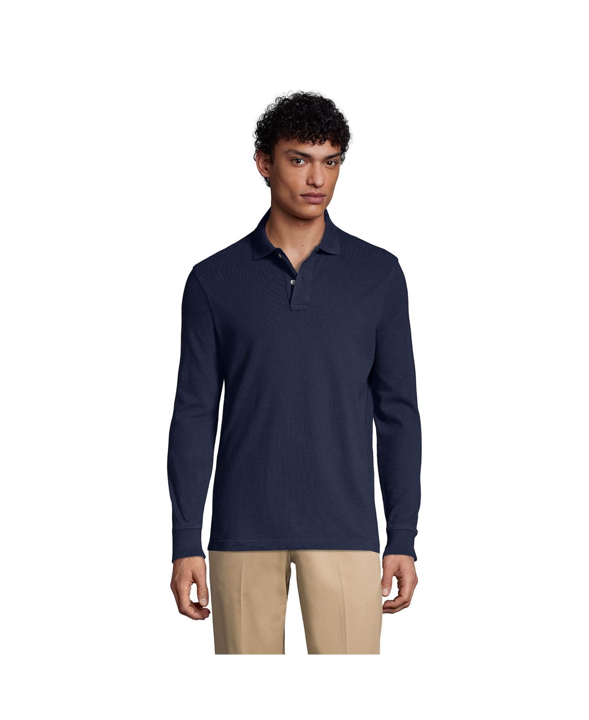 Men's School Uniform Long Sleeve Mesh Polo Shirt - Classic navy