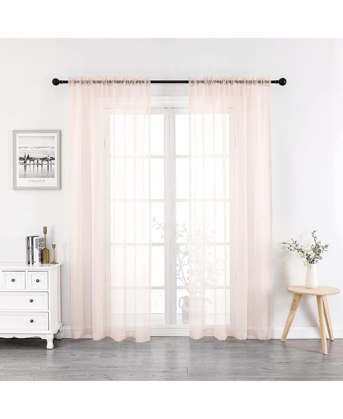 2 Piece Rose Pink Colored Rod Pocket Sheer Voile Window Curtains - Rose