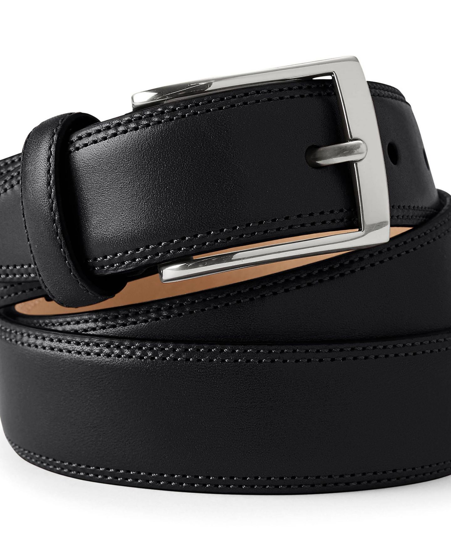 Мужской ремень Lands' End Classic Leather Chino Belt, цвет: Чёрный — фото 1