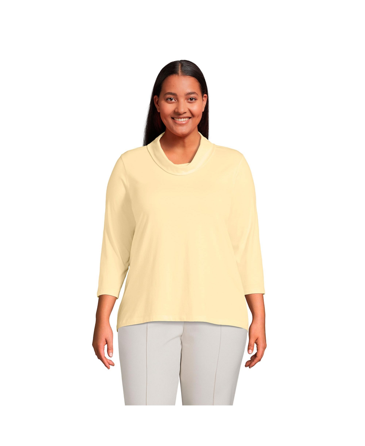 Lands End Plus Size 3 4 Sleeve Light Weight Jersey Cowl Neck Top In Golden Candle Light ModeSens