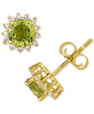 Macy's - Peridot (1 ct. t.w.) & Diamond (1/5 ct. t.w.) Halo Stud Earrings in 14k Gold