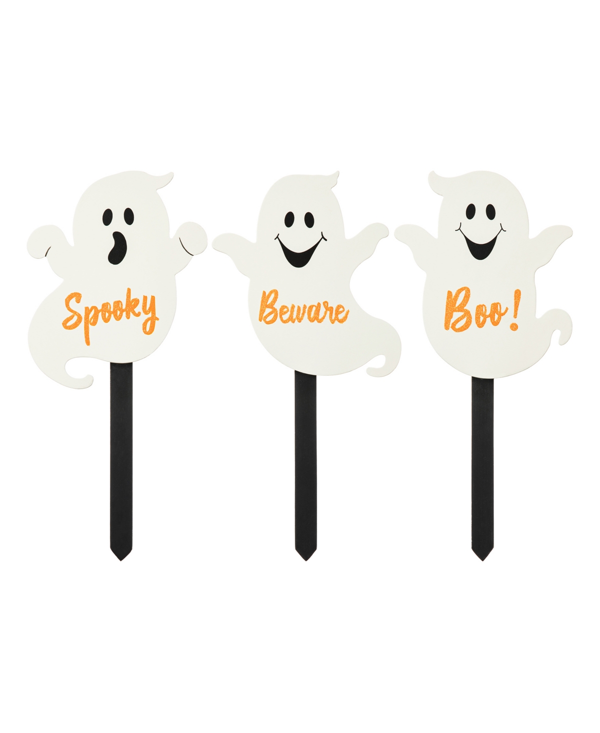 Glitzhome 15" H Halloween Wooden Ghost Yard Stake, Set Of 3 In Multi