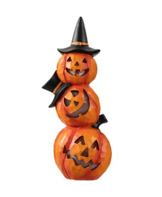 14.25" H Halloween Lighted Stacked Resin Pumpkin Table Decor