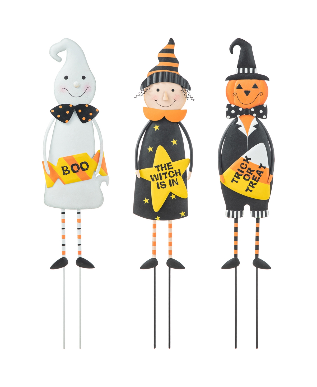 Glitzhome 24" H Halloween Metal Ghost, Witch Pumpkin Yard Stake Or Hanging Decor, Set Of 3 In Multi
