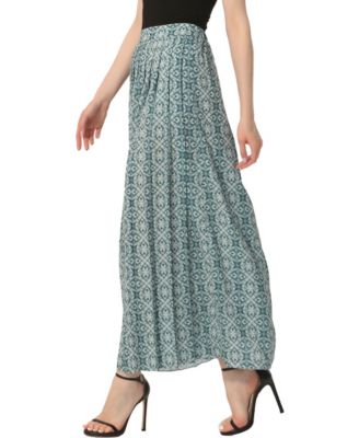 Women's Print Box Pleat Maxi Skirt