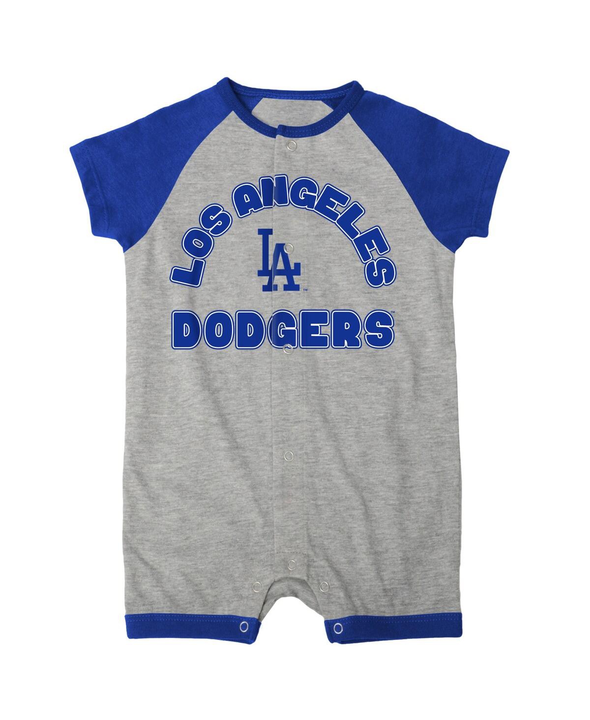 Infant Boys and GirlsLos Angeles Dodgers Extra Base Hit Raglan Full-Snap Romper - Heather Gray