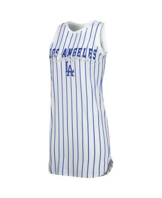 Women's White Los Angeles Dodgers Reel Pinstripe Knit Sleeveless Nightshirt