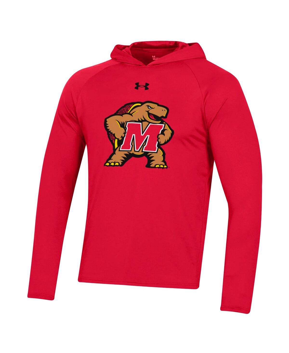 Shop Under Armour Men's  Red Maryland Terrapins School Logo Raglan Long Sleeve Hoodie Performance T-shirt
