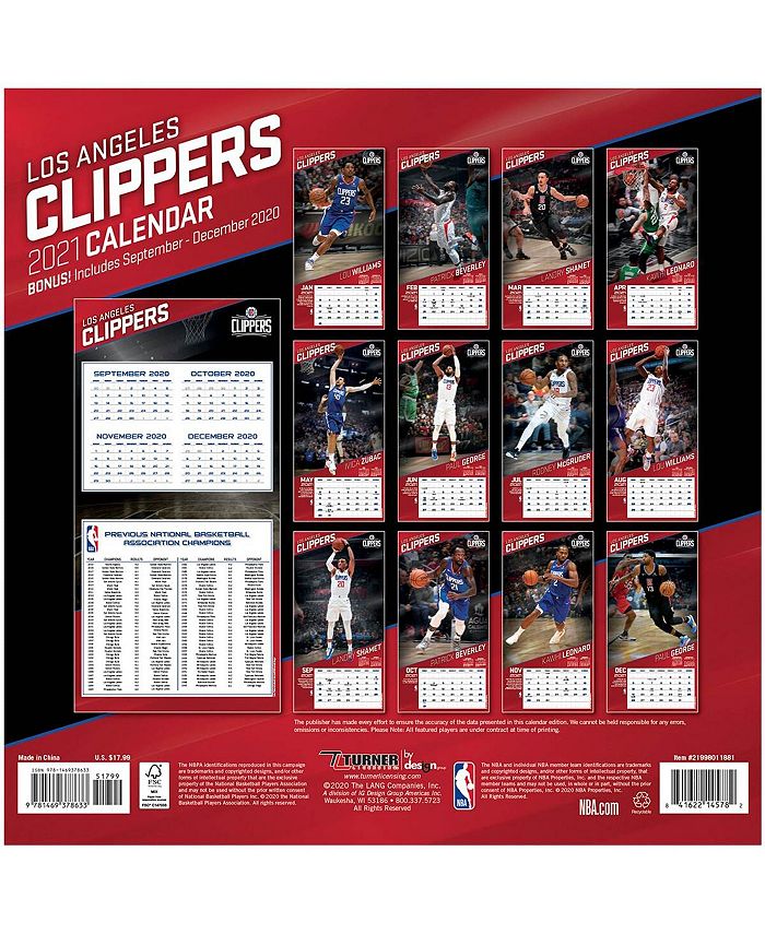 Turner Licensing LA Clippers 2021 Wall Calendar Macy's