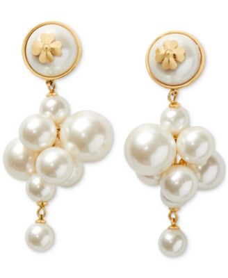 kate spade new york - Gold-Tone Spade Flower Emblem Imitation Pearl Cluster Drop Earrings