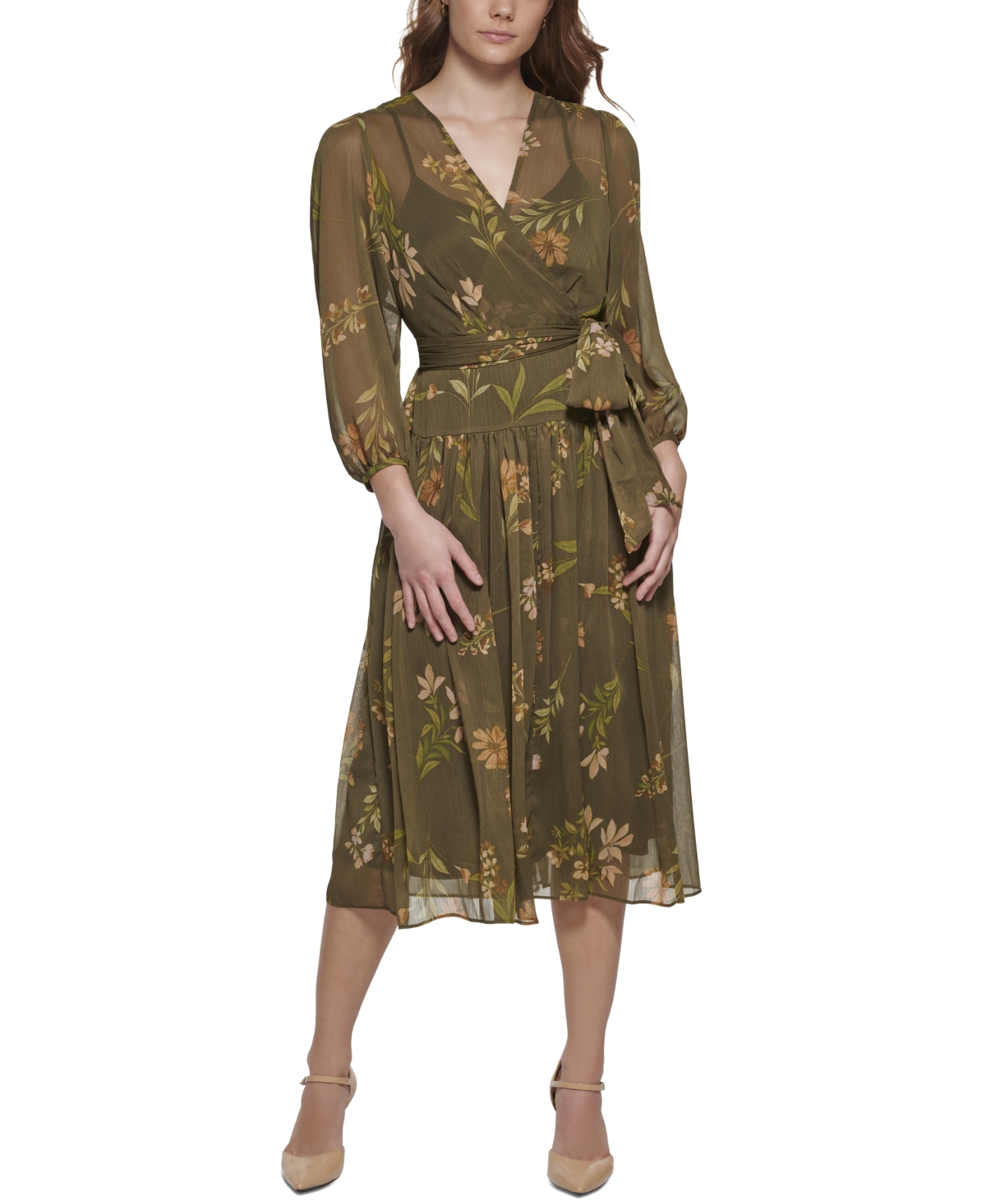calvin klein green wrap dress Floral-print In Caper Multi Category_New Prom Dresses