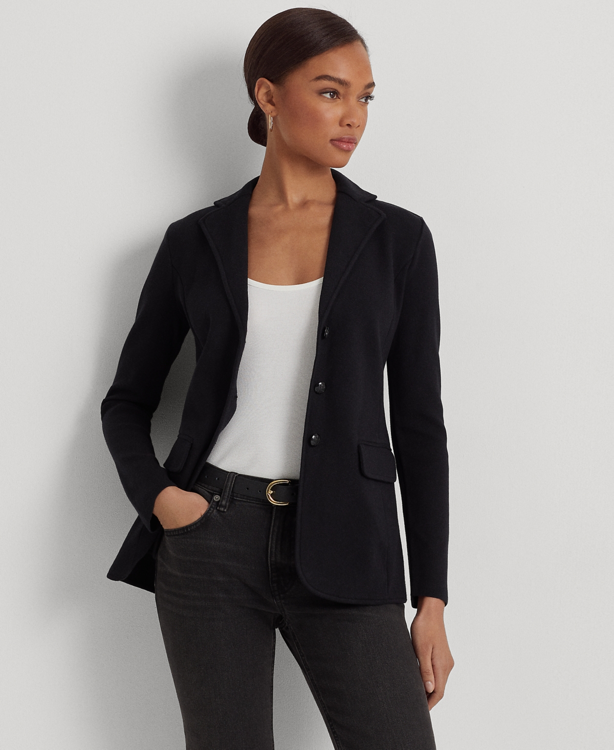 Ralph Lauren Sweater-knit Blazer In Black