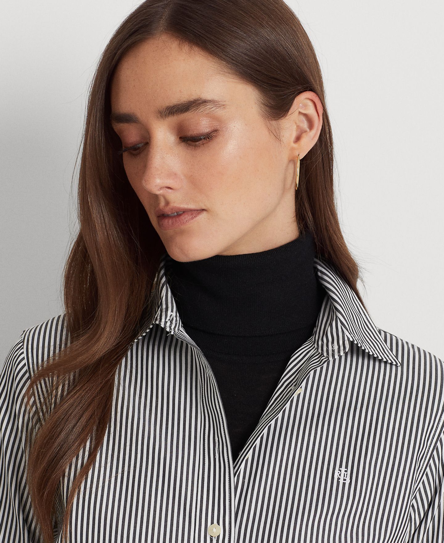 Женская рубашка Lauren Ralph Lauren Petite Non-Iron Straight-Fit, цвет: Чёрный / Белый — фото 3