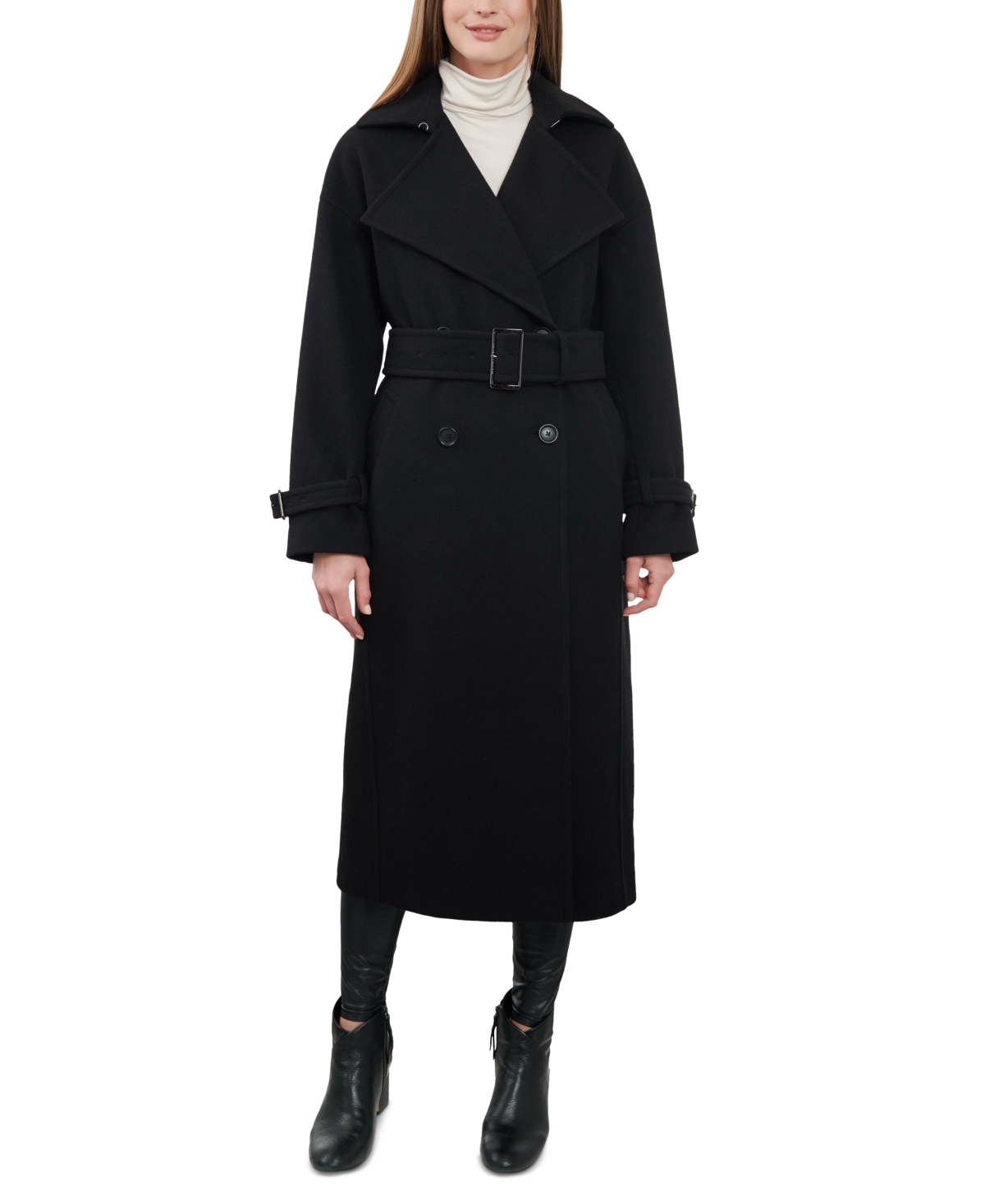 Michael Kors Michael  Women's Double-breasted Wool Blend Maxi Coat In Black