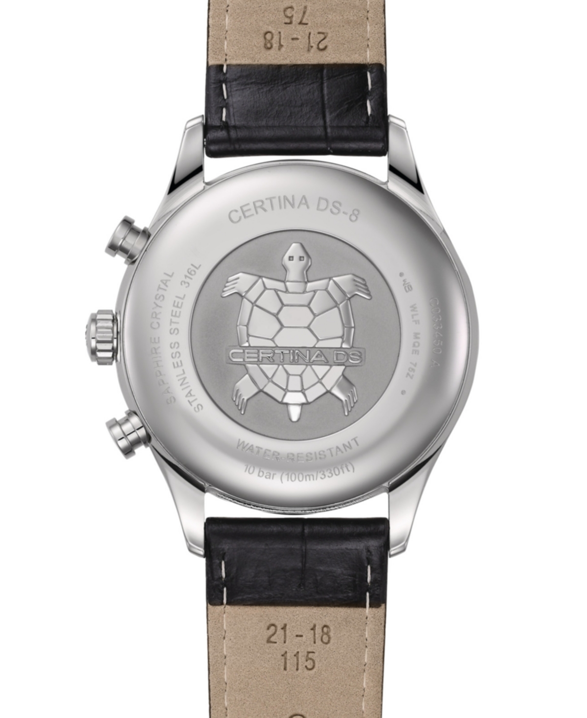 CERTINA MEN'S SWISS CHRONOGRAPH DS-8 MOON PHASE BLACK LEATHER STRAP WATCH 42MM 
