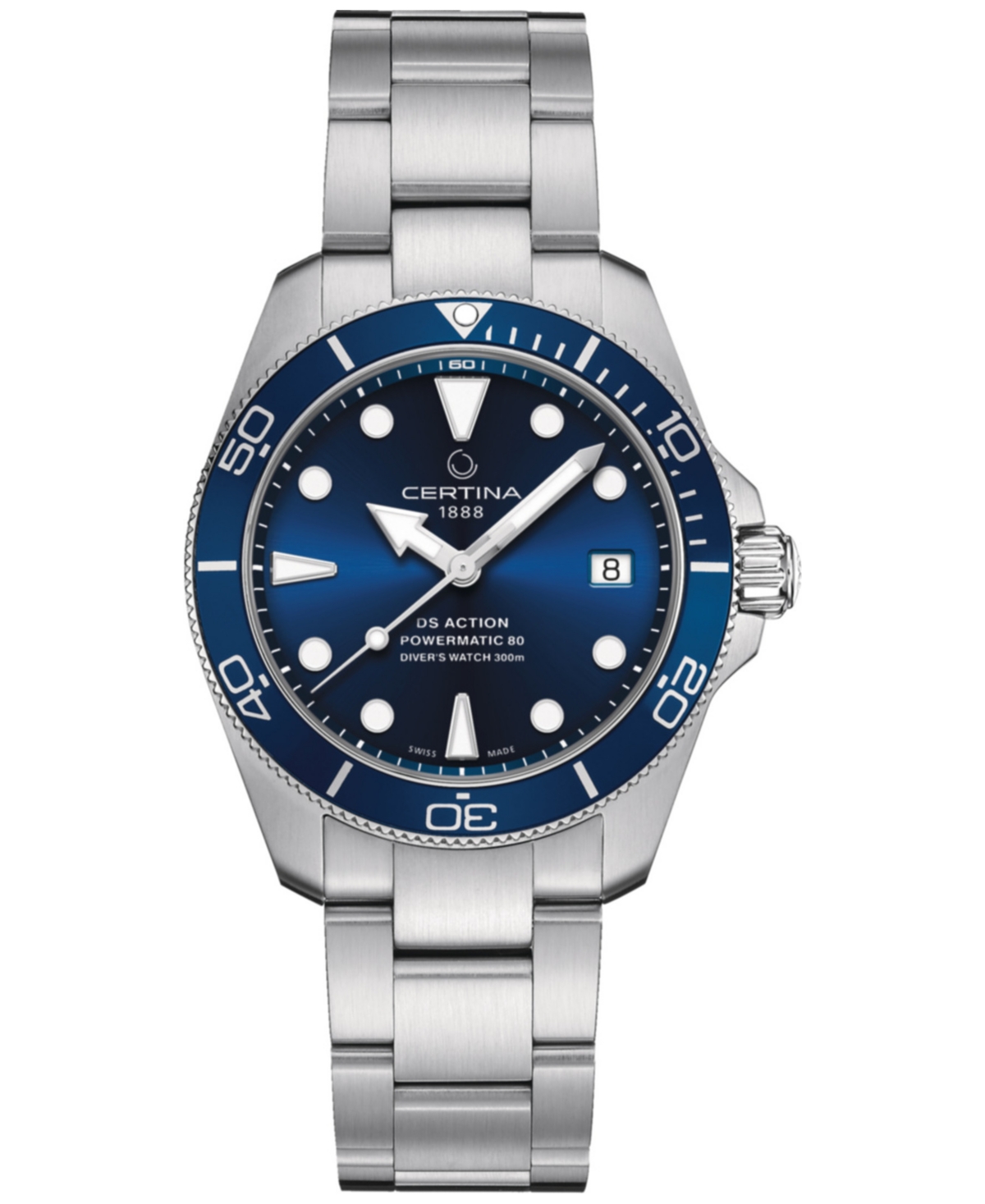 Unisex Swiss Automatic Ds Action Diver Stainless Steel Bracelet Watch 38mm - Blue