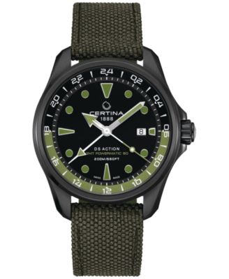 Certina - Men's Swiss Automatic DS Action GMT Green Synthetic Strap Watch 43mm