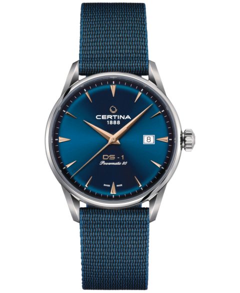 Мужские часы Certina Automatic DS-1 с синим ремешком, 40 мм, подарочный набор