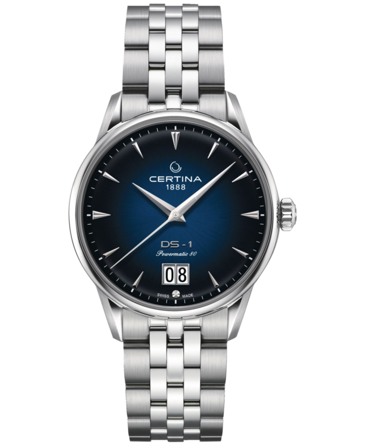 Мужские часы Certina Swiss Automatic DS-1 Big Date Stainless Steel Bracelet Watch 41mm — фото 1