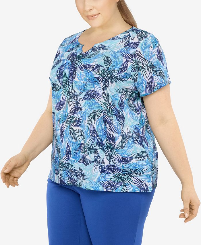HEARTS OF PALM Plus Size Printed Essentials V Notch Neck Short Sleeve Top Macy's
