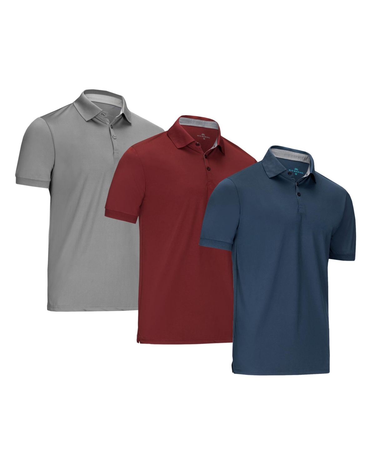 Mio Marino Big & Tall Designer Golf Polo Shirt Plus Size - 3 Pack - burgundy, navy