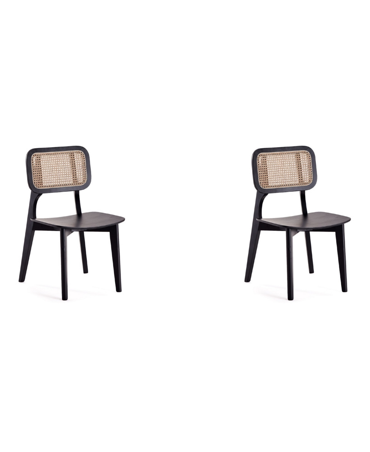 Manhattan Comfort Versailles 2-piece Square Ash Wood And Natural Cane Dining Chair In Black And Natural Cane
