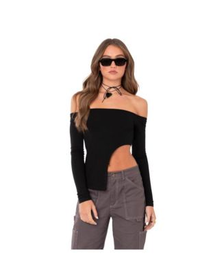 Elyse Black Off The Shoulder Long Sleeve Asymmetric Top main image 0