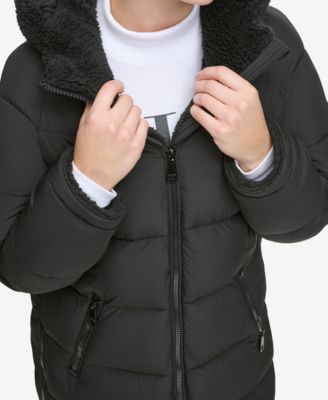 Women's Faux-Fur-Lined Hooded Puffer Coat
