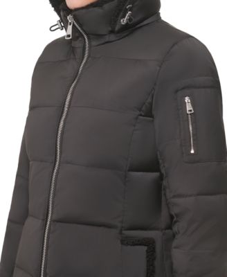 Women's Sherpa-Trimmed Hooded Down Puffer Coat