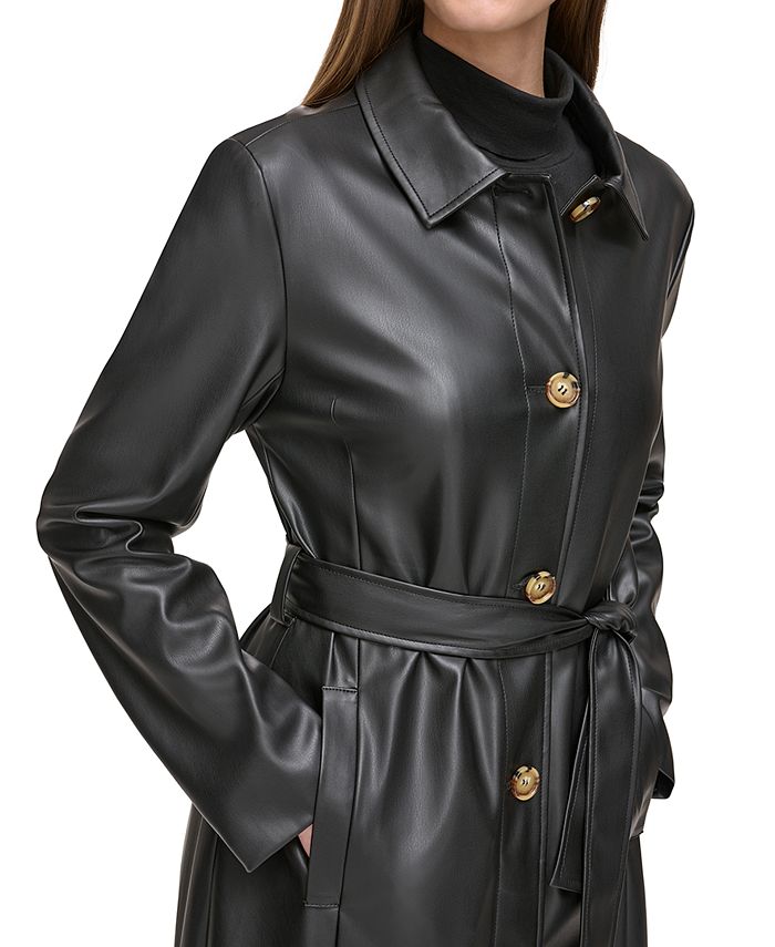 Women\'s Coat - Faux-Leather Calvin Belted Klein Macy\'s Trench