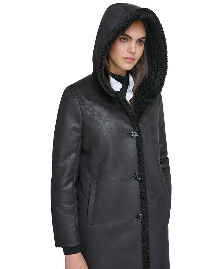 Calvin Klein Women's Faux-Shearling Coat Silver Size Medium