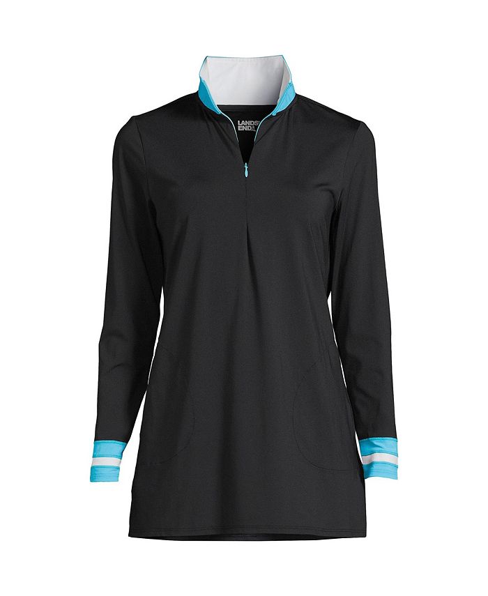 Lands' End Women's Quarter Zip Long Sleeve Tunic Rash Guard Coverup