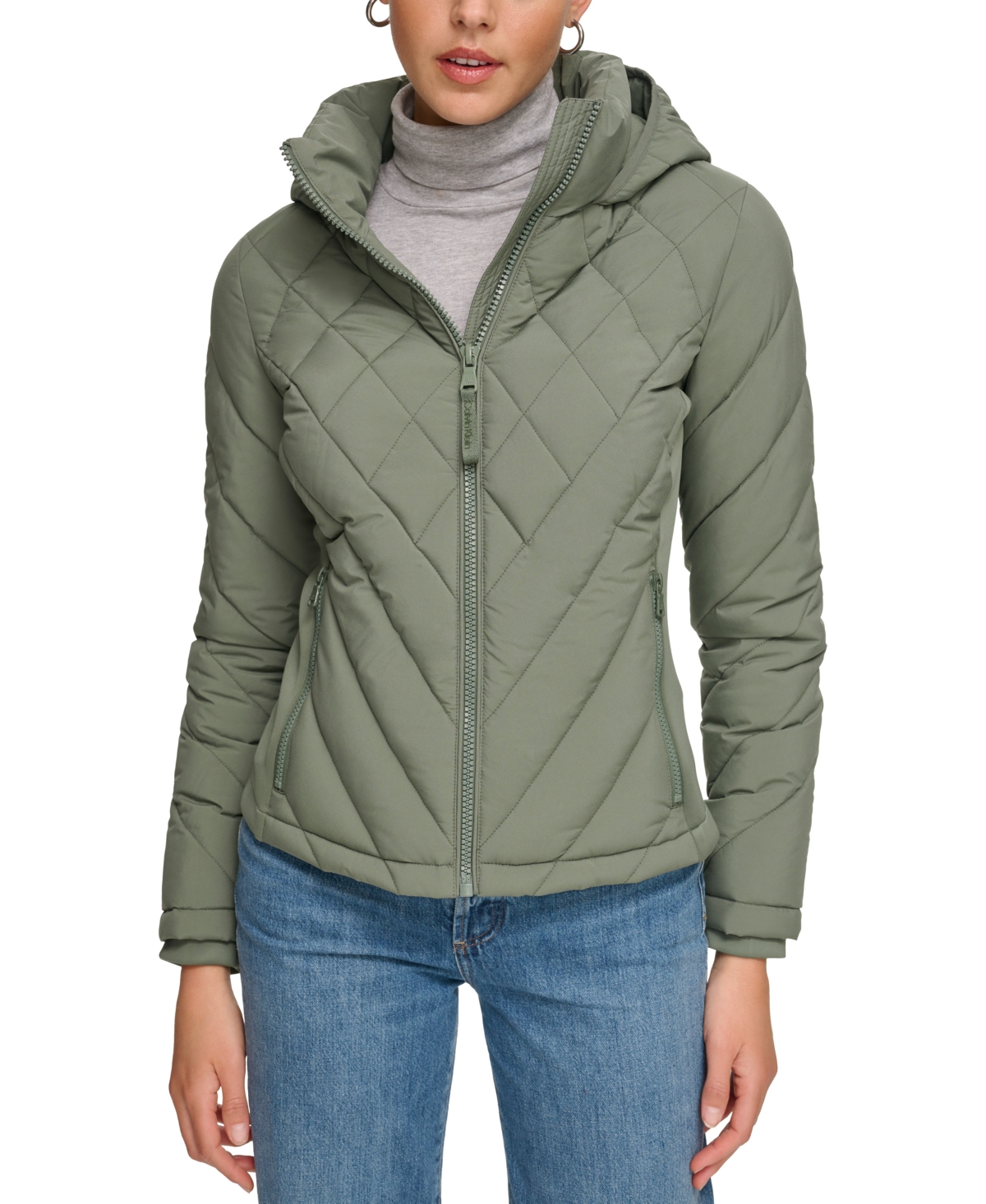 Calvin Klein Womens Side-panel Hooded Packable Puffer Coat, Created For Macys In Mosswood