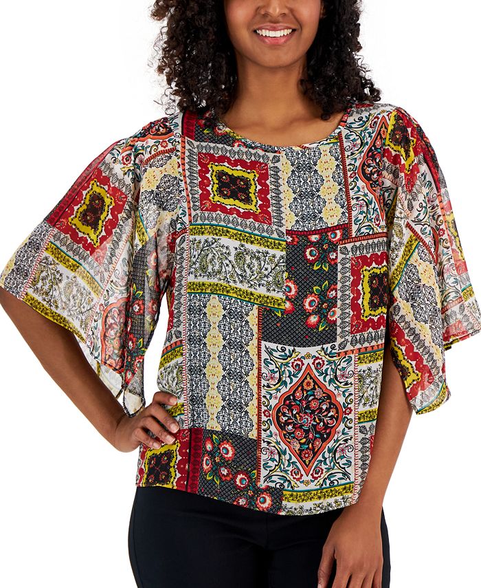 T Tahari Women's Printed BoatNeck Top Macy's