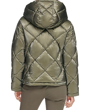 DKNY Women's Long Puffer Detachable Hooded Wind Resistant Jacket (Thistle,  M)