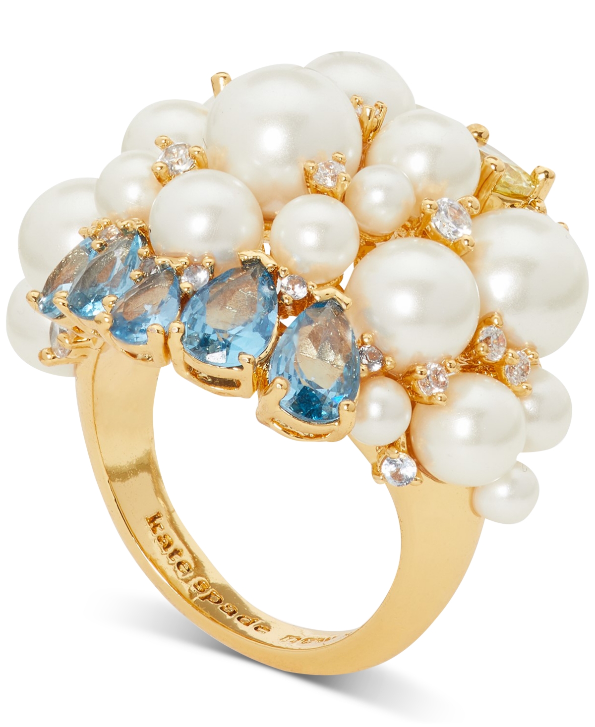 Kate Spade New York Gold Tone Mixed Cubic Zirconia Imitation Pearl Cluster Statement Ring Smart Closet