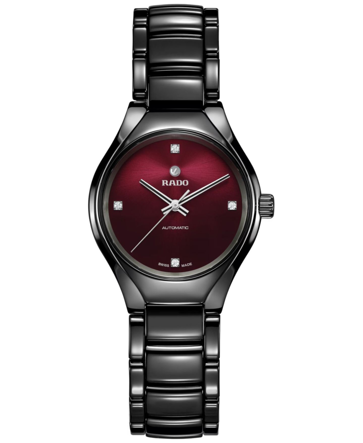 Женские часы Rado Swiss Automatic True Diamond Accent Black High-Tech Ceramic Bracelet Watch 30mm — фото 1