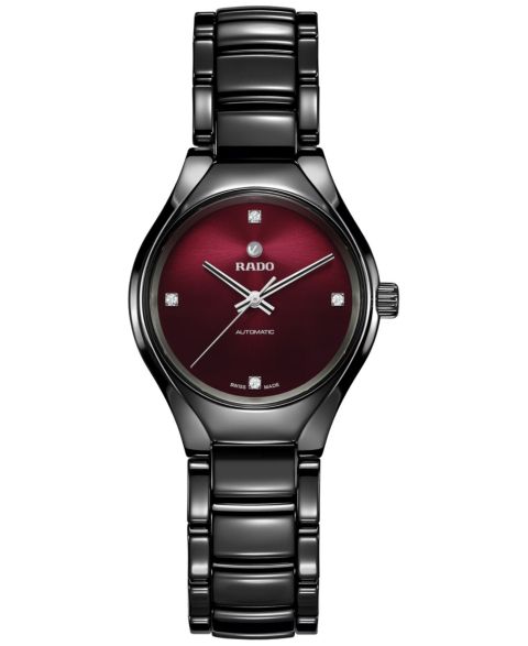 Женские часы Rado Swiss Automatic True Diamond Accent Black High-Tech Ceramic Bracelet Watch 30mm