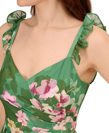 Adrianna Papell Women's Floral Print Chiffon Gown Brown Size 6