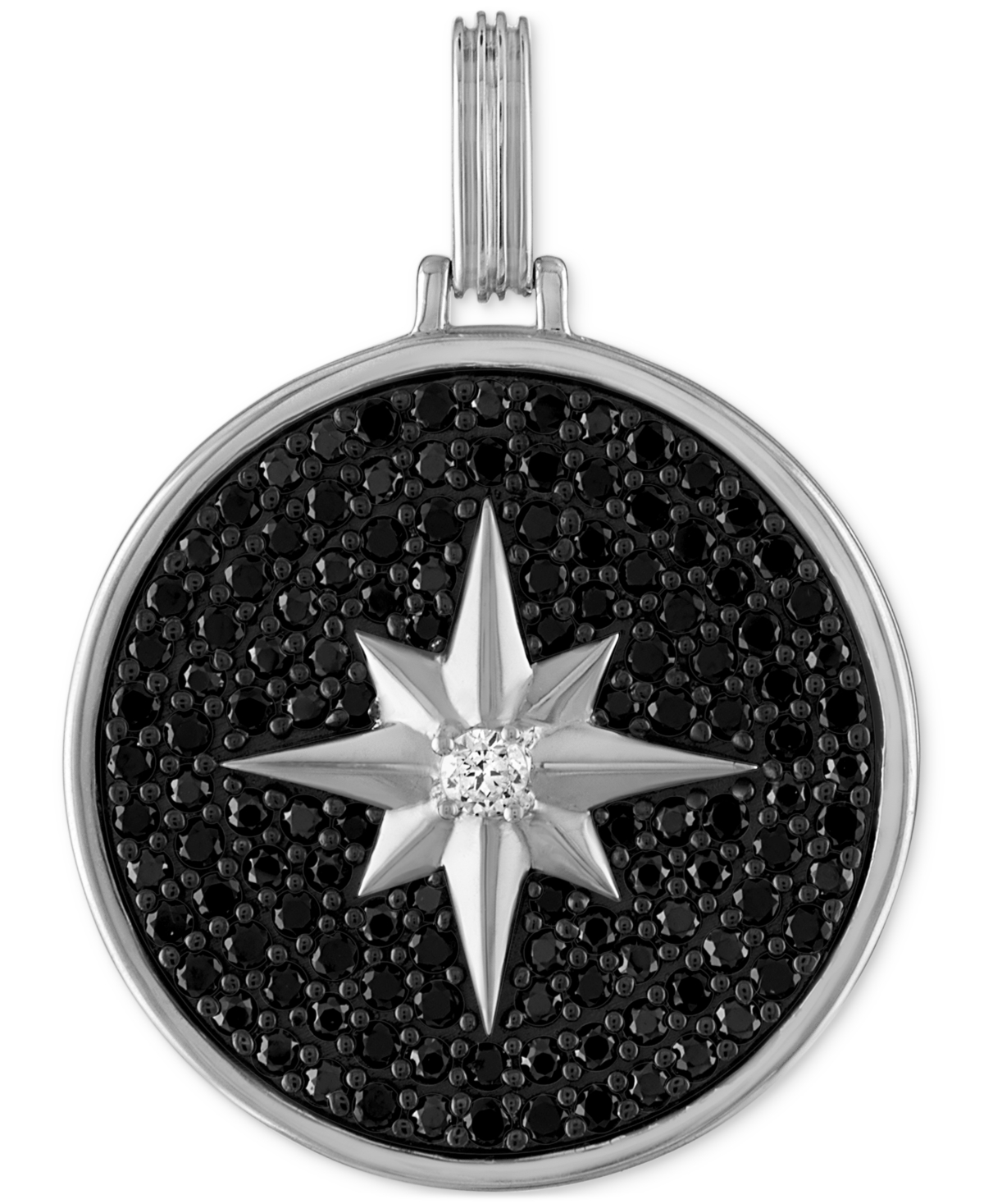 Esquire Men's Jewelry Black Spinel & Cubic Zirconia North Star Disc Pendant In Sterling Silver, Created For Macy's