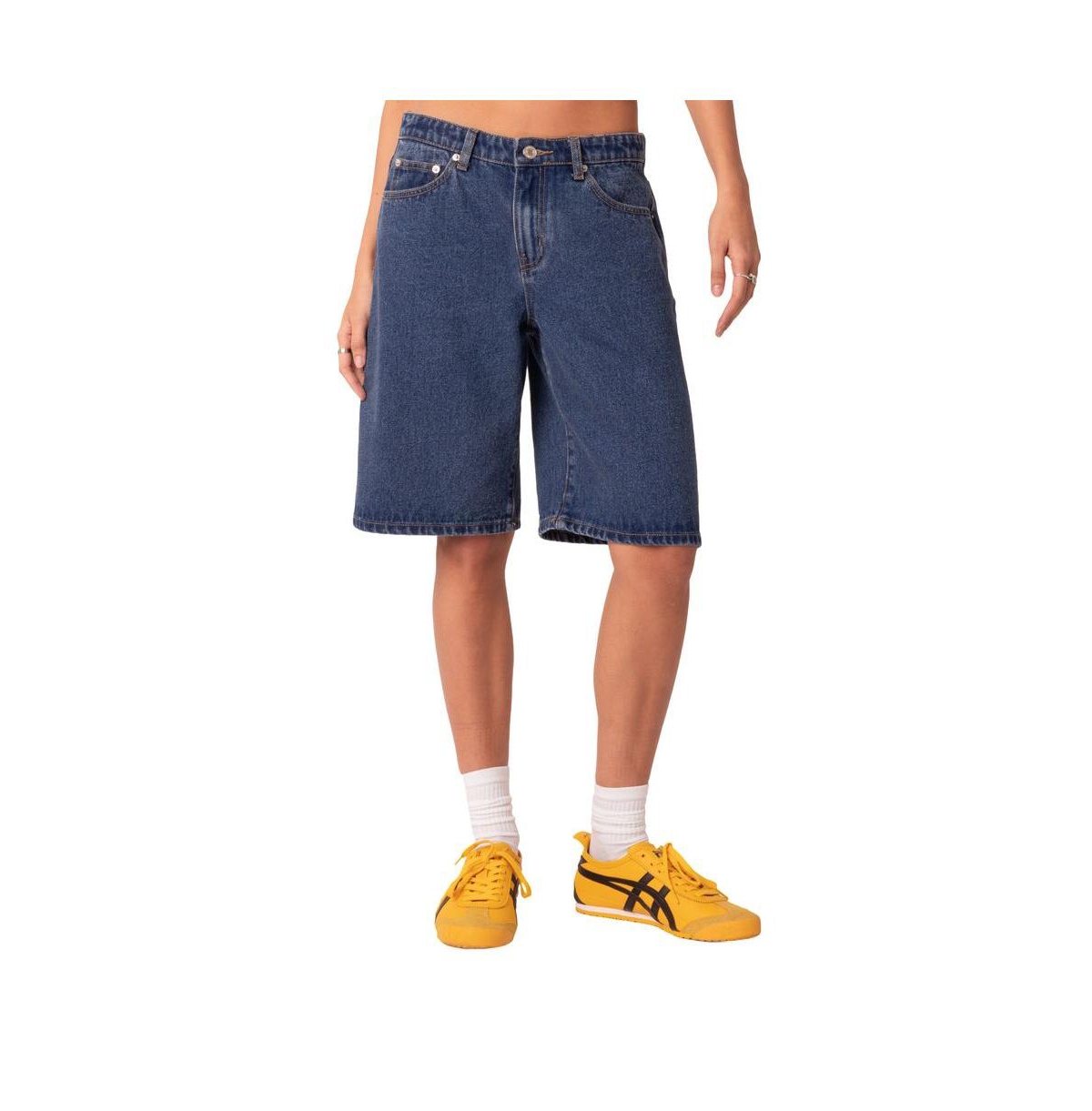 Edikted Oversize Low Rise Denim Bermuda Shorts In Blue