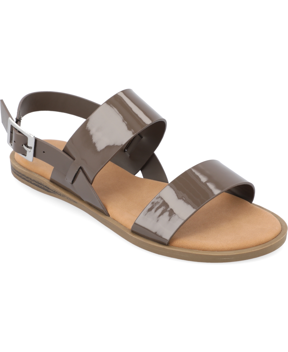 Journee Collection Women's Lavine Double Strap Flat Sandals In Taupe- Faux Leather- Polyurethane