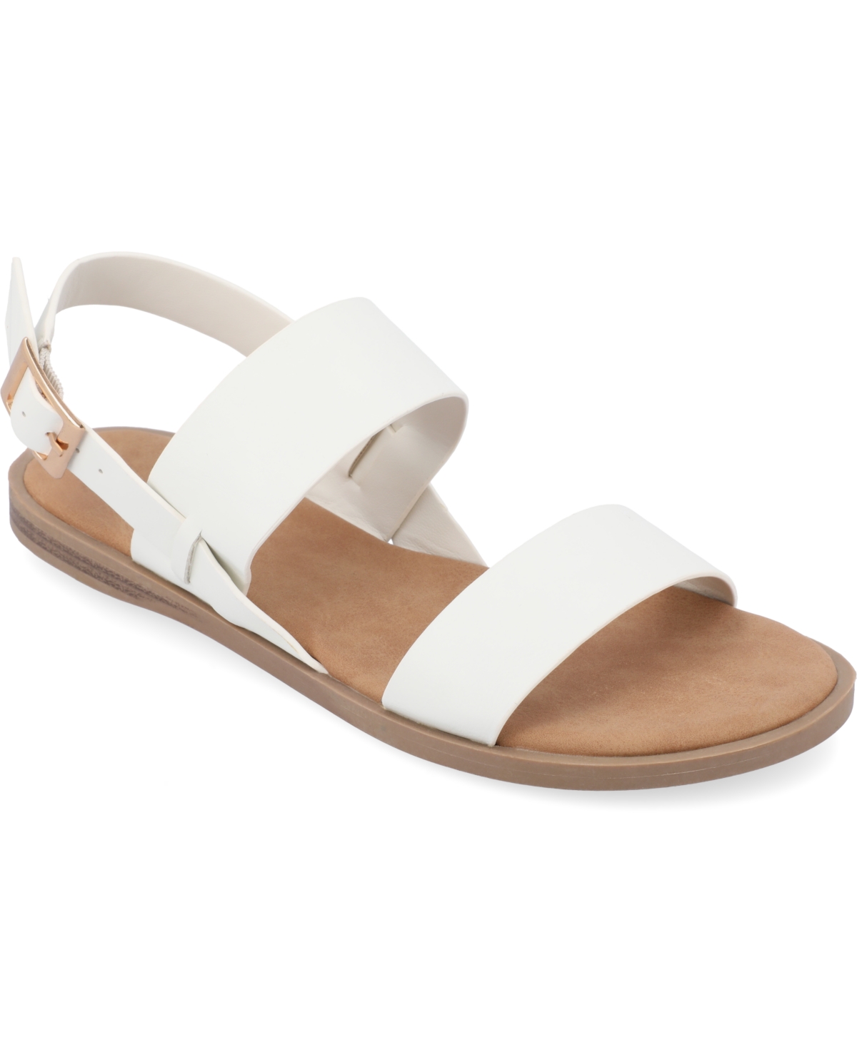 Shop Journee Collection Women's Lavine Double Strap Flat Sandals In White- Faux Leather- Polyurethane