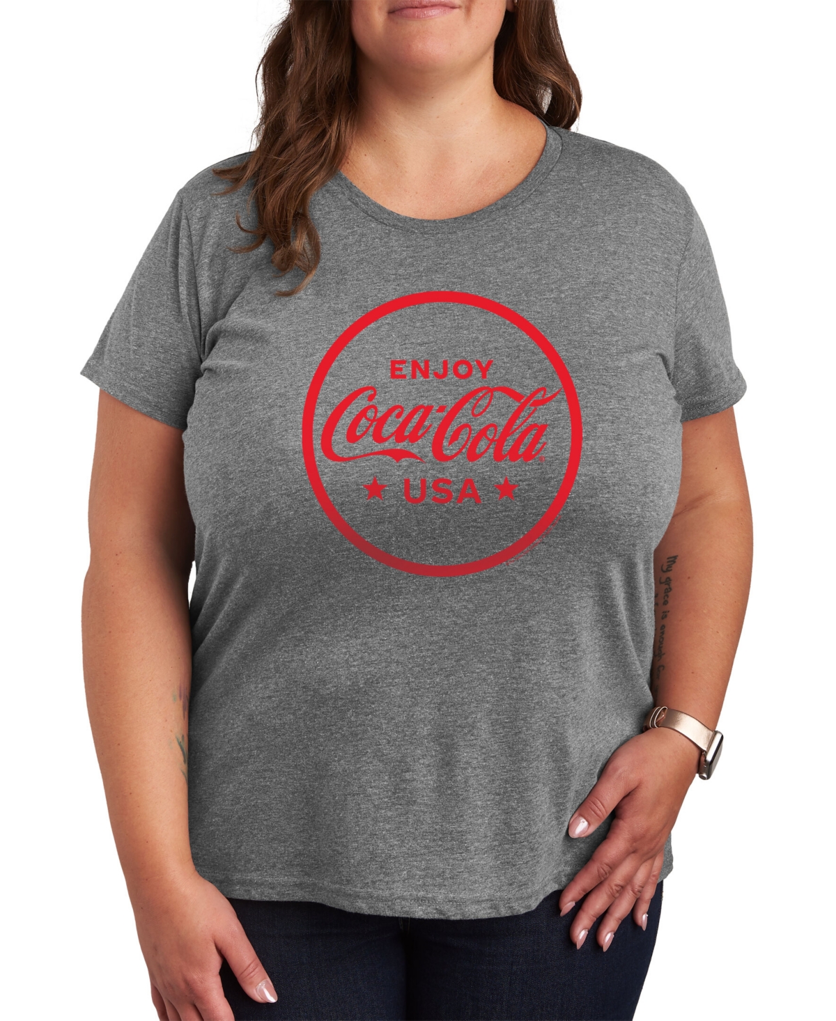 Shop Air Waves Trendy Plus Size Coca Cola Graphic T-shirt In Gray