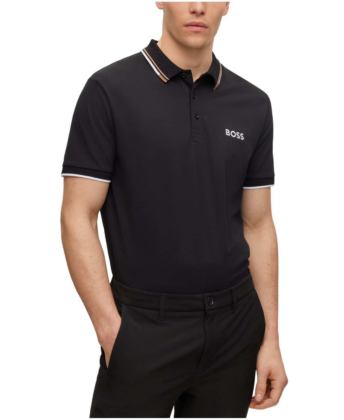 Hugo Boss Boss By  Men's Contrast Detail Polo Shirt In Charcoal