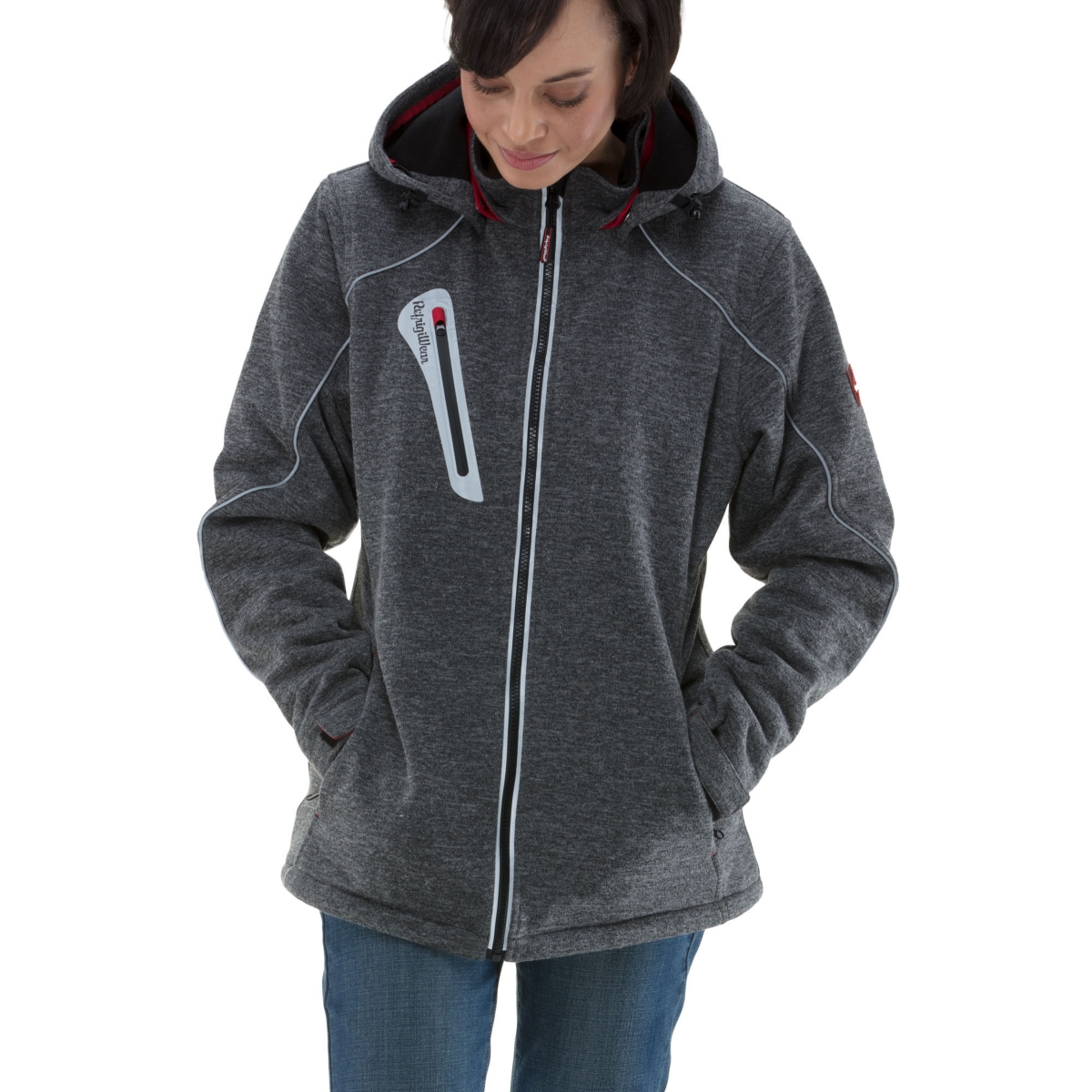 Plus Size Fleece Lined Extreme Sweater Jacket with Removable Hood - Grey